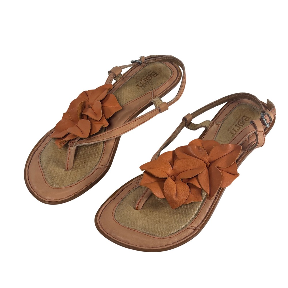 Born Leather Floral Thong Slingback Sandals Womens Size 8 39 Boho Resortwear